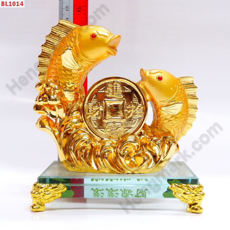 BL1014 ปลาหลีฮื้อทองคู่ฐานกระจก ราคา 999 บาท http://www.hengmark.com/view_product/BL1014.htm