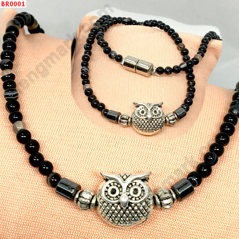 BR0001 สร้อยคอหินอะเกตจี้รูปนกฮูกโลหะสีเงิน ราคา 299 บาท http://www.hengmark.com/view_product/BR0001.htm