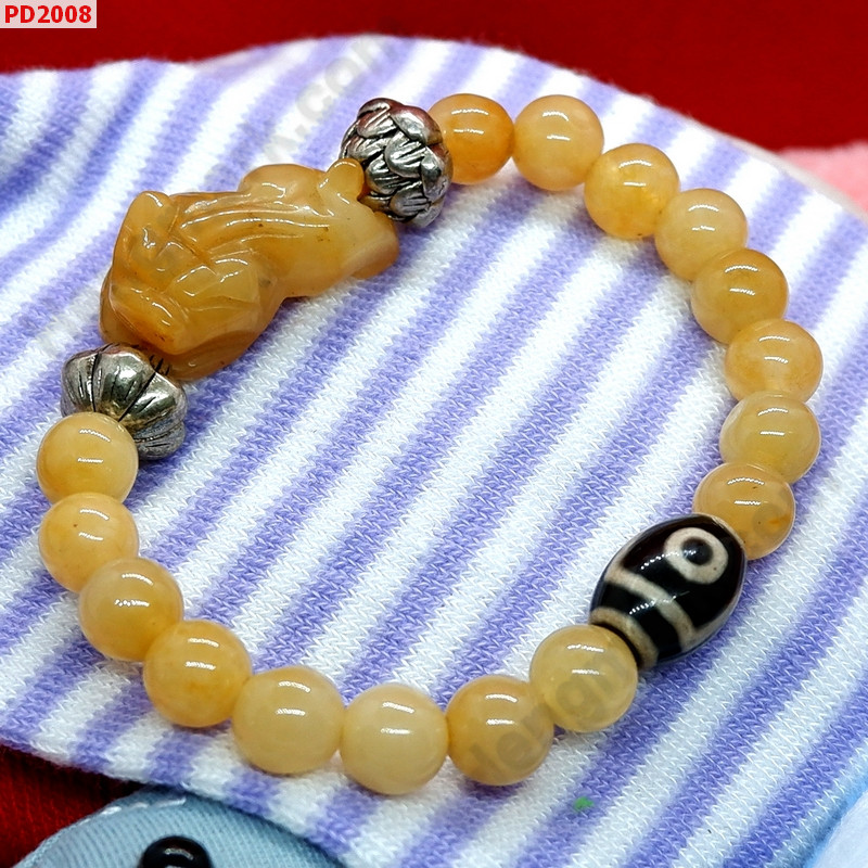 PD2008 สร้อยข้อมือปี่เซียะหยกเหลือง หินDZI ราคา 299 บาท http://www.hengmark.com/view_product/PD2008.htm