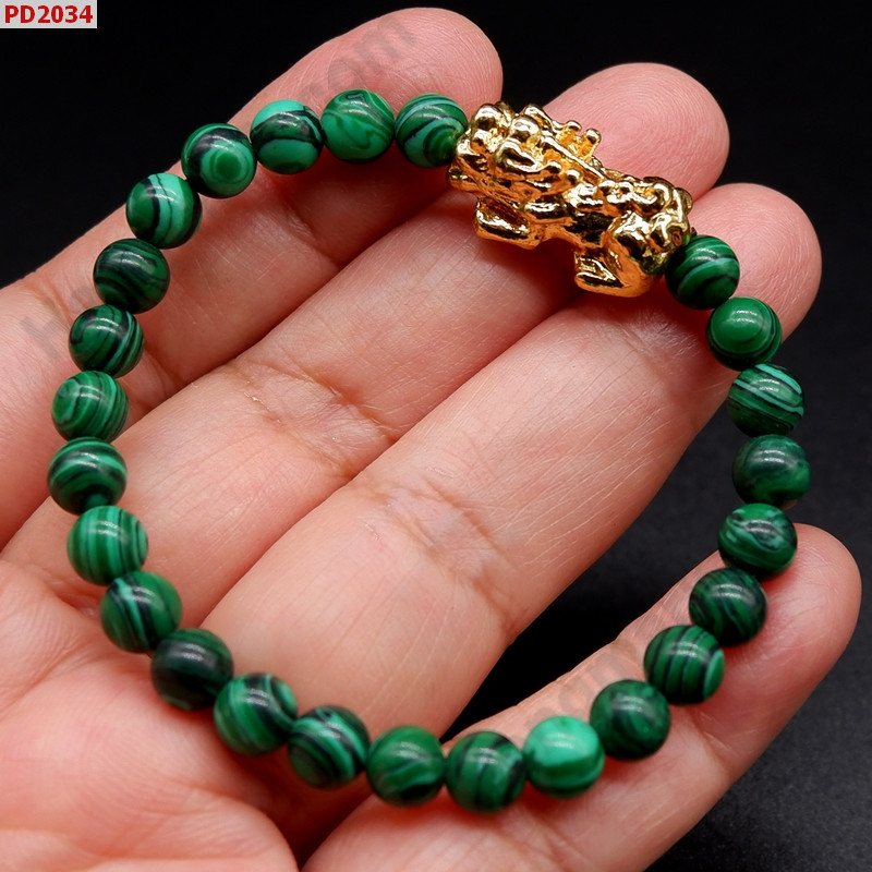 PD2034 สร้อยข้อมือปี่เซียะทอง+หินมาลาไค้ท์ ราคา 249 บาท http://www.hengmark.com/view_product/PD2034.htm