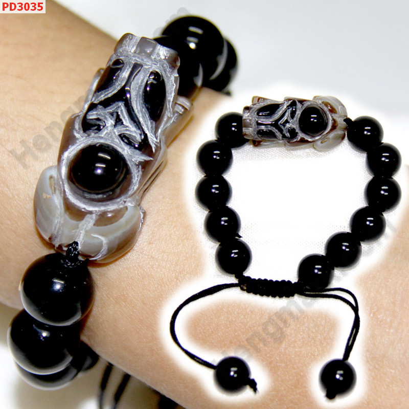 PD3035 สร้อยข้อมือปี่เซียะหินอะเกตดำ แบบเชือก ราคา 399 บาท http://www.hengmark.com/view_product/PD3035.htm