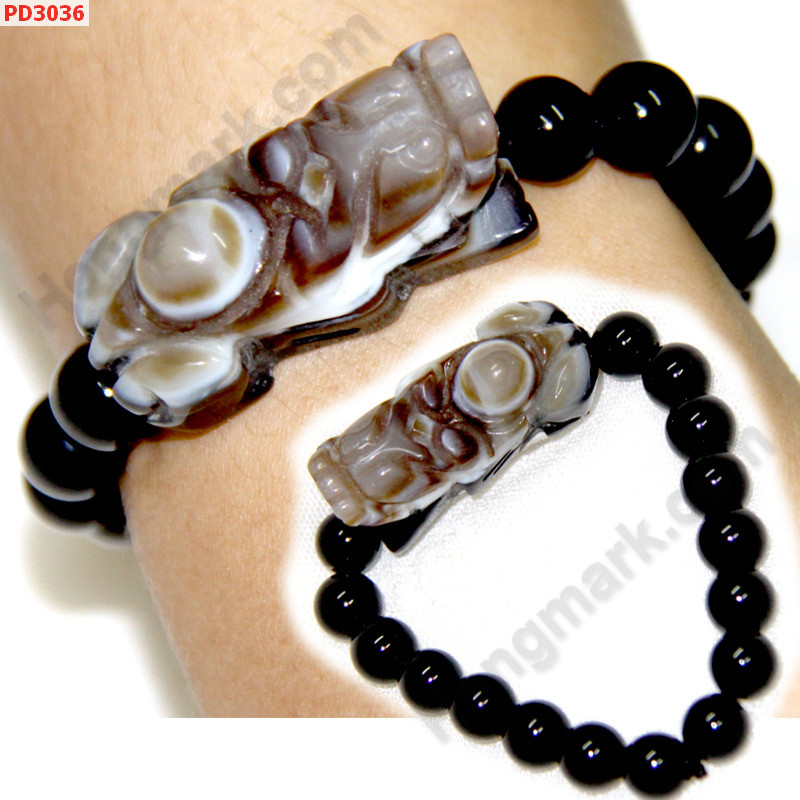 PD3036 สร้อยข้อมือปี่เซียะหินอะเกตดำ ยางยืด ราคา 399 บาท http://www.hengmark.com/view_product/PD3036.htm