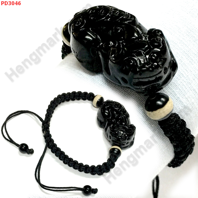 PD3046 สร้อยข้อมือปี่เซียะหินสีดำเชือกถัก ราคา 339 บาท http://www.hengmark.com/view_product/PD3046.htm