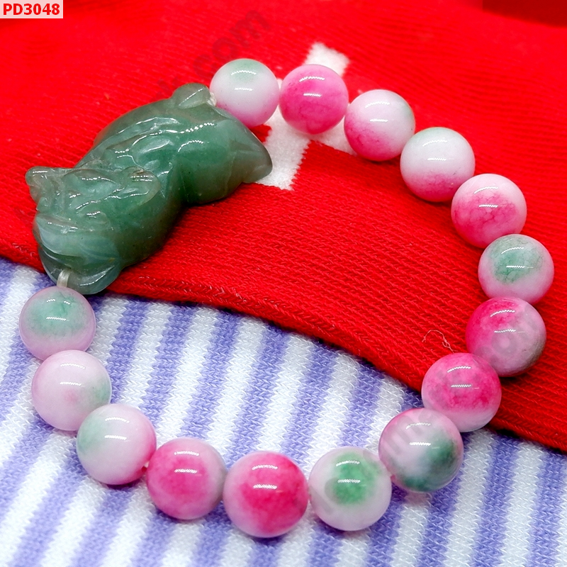 PD3048 สร้อยข้อมือปี่เซียะหยกเขียว+หินฮกลกซิ่ว ราคา 399 บาท http://www.hengmark.com/view_product/PD3048.htm