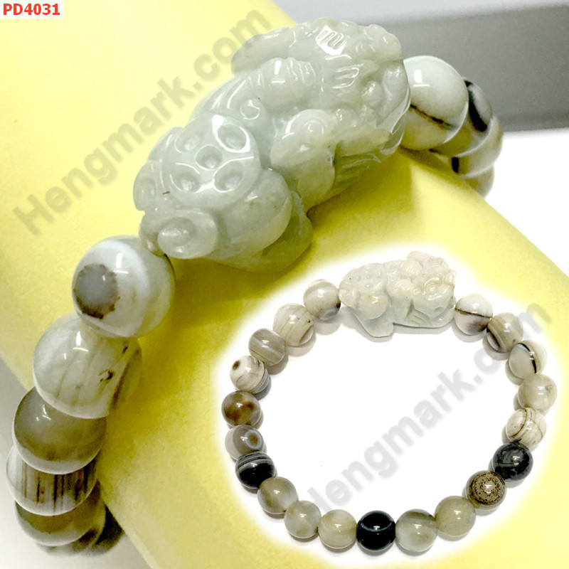 PD4031 สร้อยข้อมือปี่เซียะหยกขาว+หินอะเก็ต ราคา 419 บาท http://www.hengmark.com/view_product/PD4031.htm