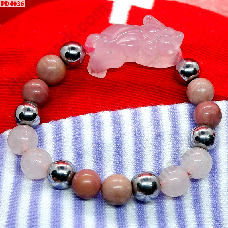 PD4036 สร้อยข้อมือ ปีเซียะหินสีชมพู ราคา 449 บาท http://www.hengmark.com/view_product/PD4036.htm
