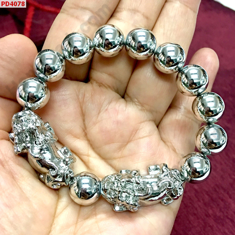 PD4078 สร้อยข้อมือปี่เซียะโลหะเงินคู่ ราคา 439 บาท http://www.hengmark.com/view_product/PD4078.htm