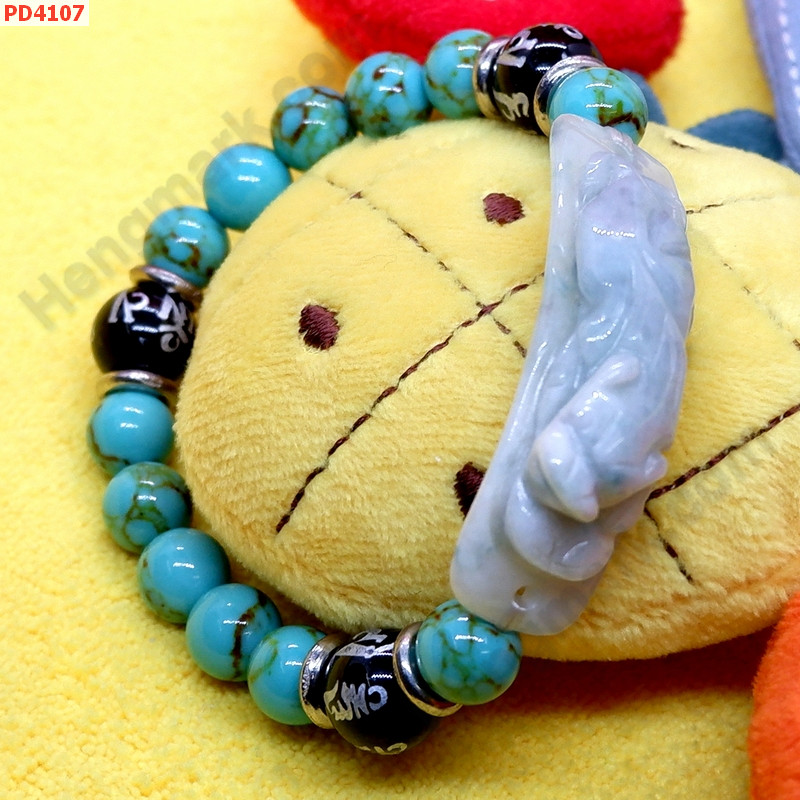 PD4107 สร้อยข้อมือปี่เซียะหยกขาวอมเขียว+คาถาทิเบต ราคา 469 บาท http://www.hengmark.com/view_product/PD4107.htm