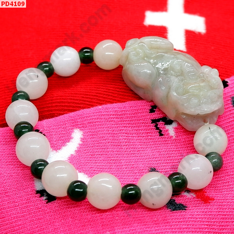 PD4109 สร้อยข้อมือปี่เซียะหยกขาวอมเขียว ราคา 499 บาท http://www.hengmark.com/view_product/PD4109.htm