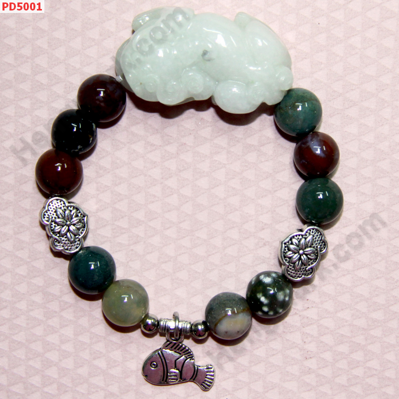 PD5001 สร้อยข้อมือปี่เซียะหยกขาวอมเขียว ราคา 599 บาท http://www.hengmark.com/view_product/PD5001.htm