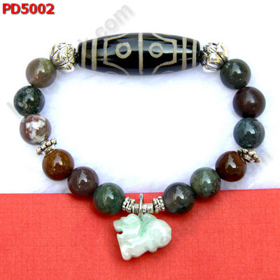 PD5002 สร้อยข้อมือปี่เซียะหยกขาวอมเขียว หินDZI 8 ตา ราคา 549 บาท http://www.hengmark.com/view_product/PD5002.htm