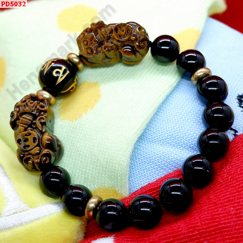 PD5032 สร้อยข้อมือปี่เซียะหินไทเกอร์อายคู่ ราคา 599 บาท http://www.hengmark.com/view_product/PD5032.htm