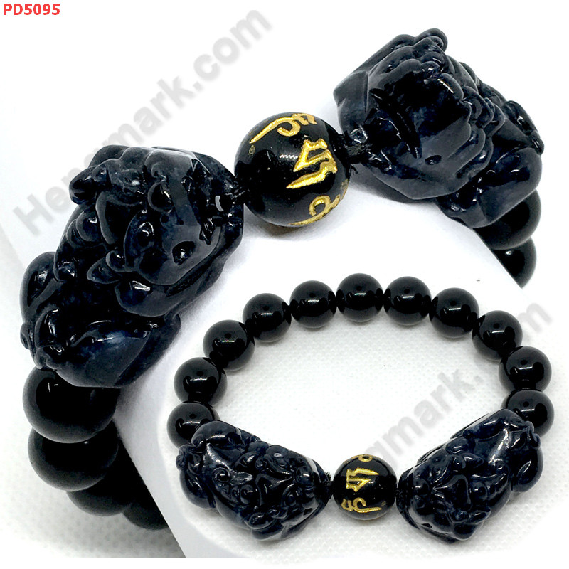 PD5095 สร้อยข้อมือปี่เซียะคู่หินอะเกตดำ+คาถาทิเบต ราคา 599 บาท http://www.hengmark.com/view_product/PD5095.htm