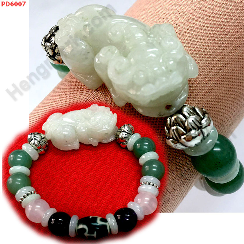 PD6007 สร้อยข้อมือ ปีเซียะหยกขาว+DZI1 เม็ด ราคา 629 บาท http://www.hengmark.com/view_product/PD6007.htm