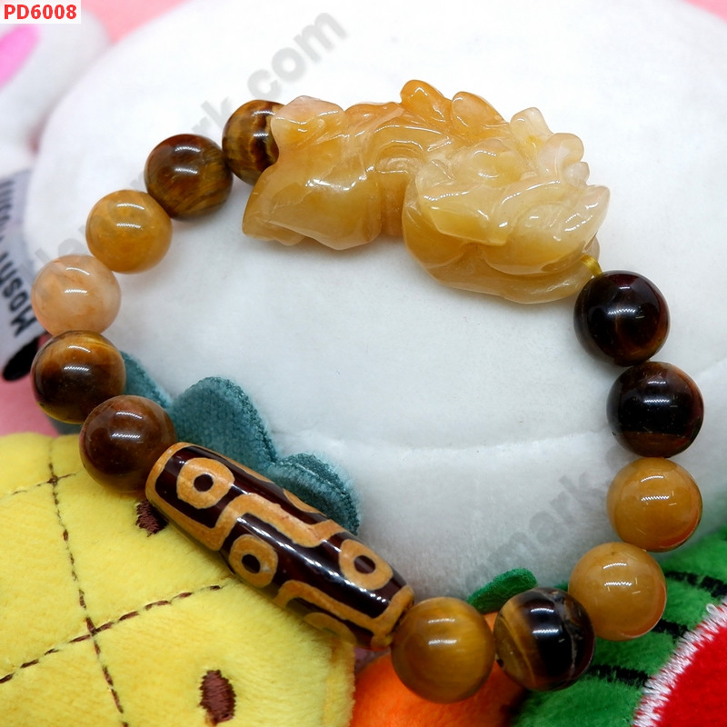 PD6008 สร้อยข้อมือปี่เซียะหยกเหลือง+DZI 9 ตา ราคา 699 บาท http://www.hengmark.com/view_product/PD6008.htm