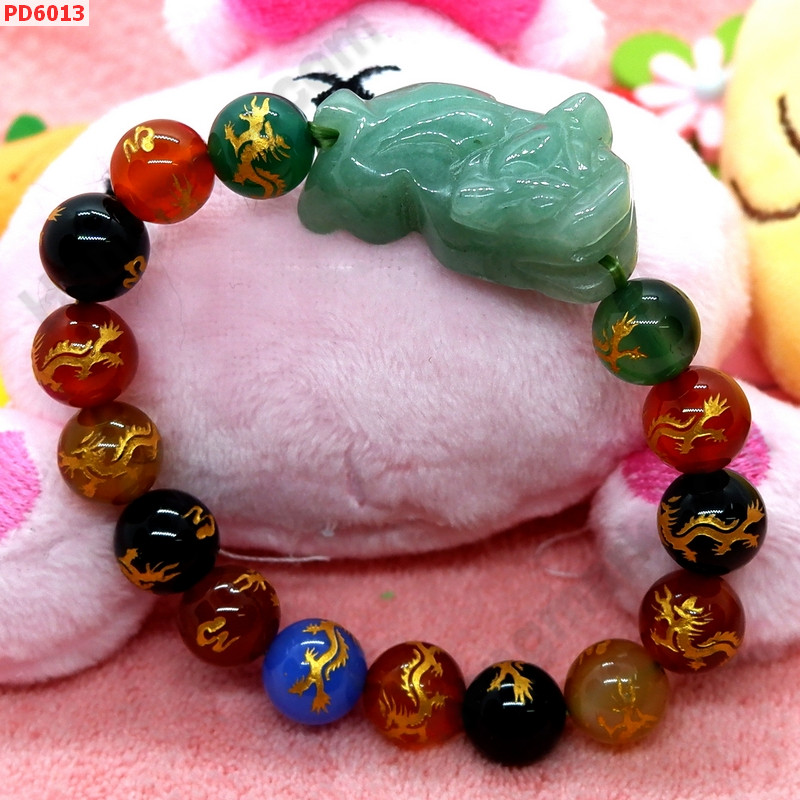 PD6013  สร้อยข้อมือปี่เซียะหยกเขียว+อะเกต7สี ราคา 669 บาท http://www.hengmark.com/view_product/PD6013.htm