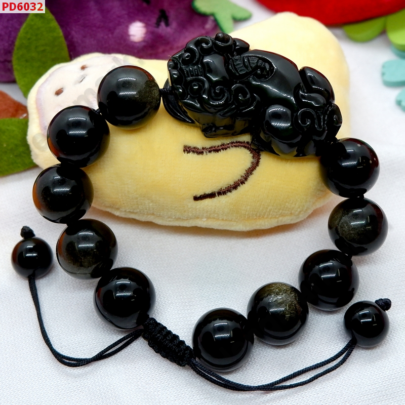 PD6032  สร้อยข้อมือปี่เซียะหินอ๊อบซิเดียนดำ สร้อยเชือก ราคา 699 บาท http://www.hengmark.com/view_product/PD6032.htm