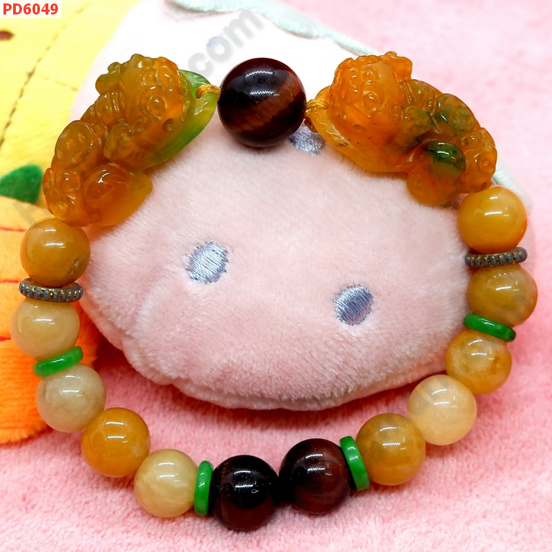 PD6049 สร้อยข้อมือปี่เซียะหยกคู่เหลืองเขียว ราคา 659 บาท http://www.hengmark.com/view_product/PD6049.htm