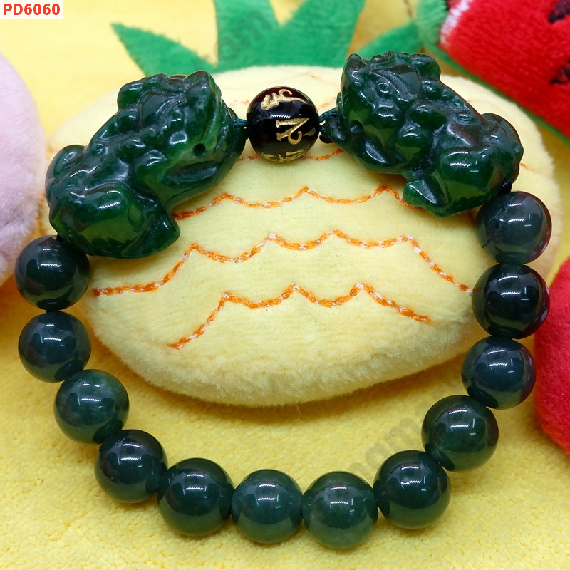 PD6060 สร้อยข้อมือปี่เซียะคู่หินสีเขียวเข้ม ราคา 629 บาท http://www.hengmark.com/view_product/PD6060.htm