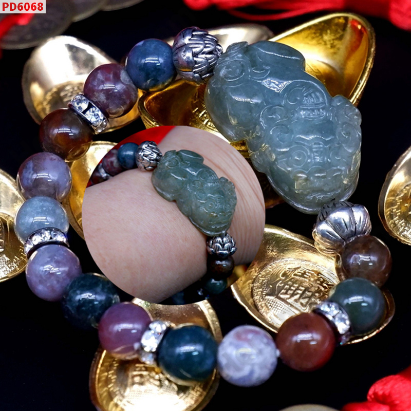 PD6068 สร้อยข้อมือปี่เซียะหยกเขียวเทาเกรดA ราคา 699 บาท http://www.hengmark.com/view_product/PD6068.htm
