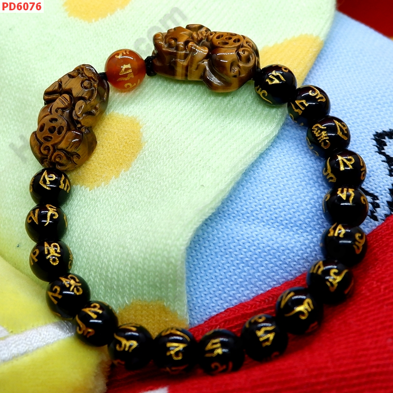 PD6076 สร้อยข้อมือปี่เซียะคู่หินไทเกอร์อาย+คาถาทิเบต ราคา 679 บาท http://www.hengmark.com/view_product/PD6076.htm