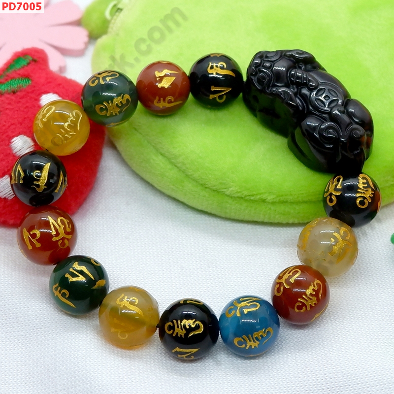 PD7005  สร้อยข้อมือปี่เซียะอะเกตดำ+อะเกต7สี ราคา 789 บาท http://www.hengmark.com/view_product/PD7005.htm