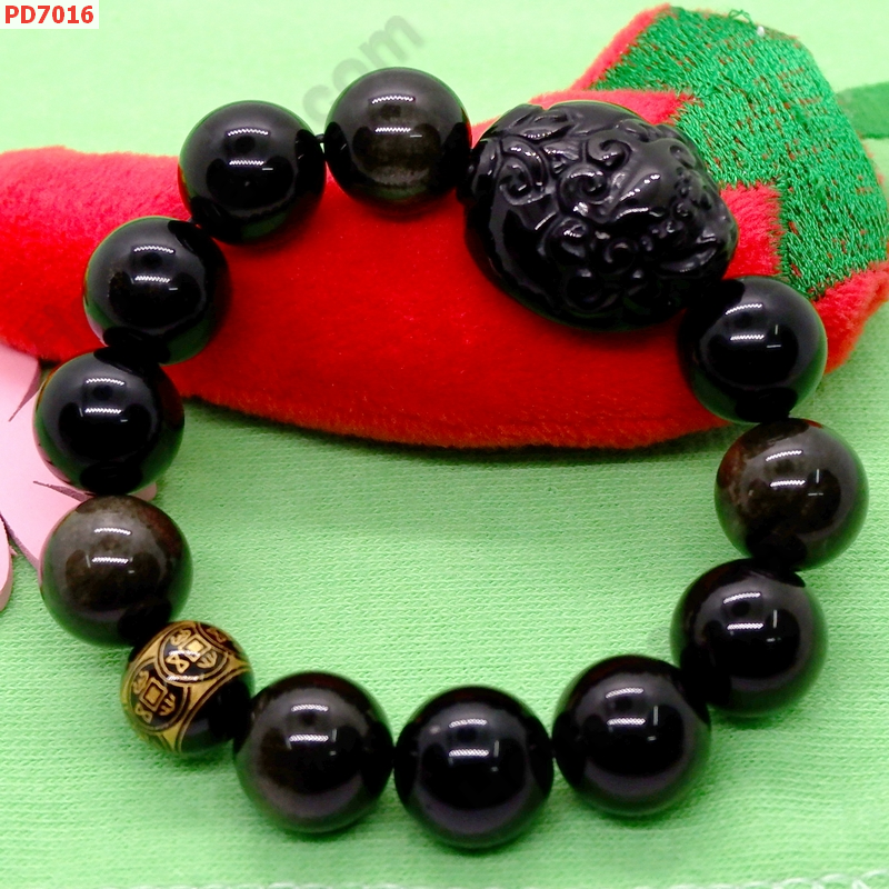 PD7016 สร้อยข้อมือปี่เซียะหินอ๊อบซิเดียนแบบกลม ราคา 759 บาท http://www.hengmark.com/view_product/PD7016.htm