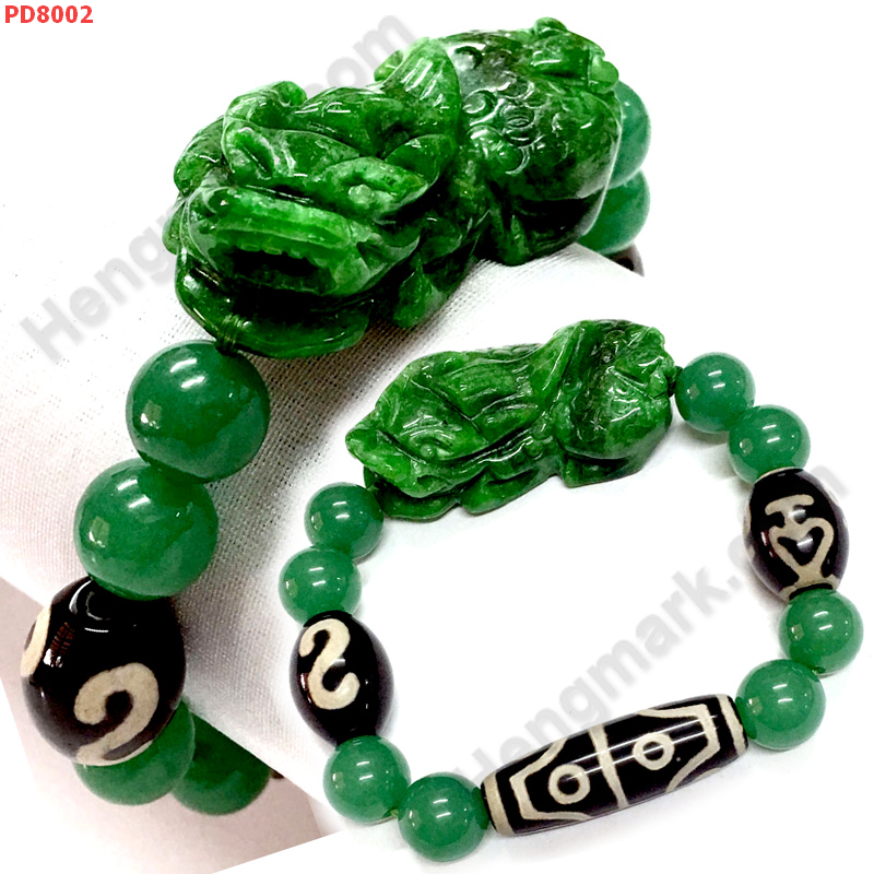 PD8002 สร้อยข้อมือปี่เซียะหยกจักรพรรดิ+หินDZI ราคา 849 บาท http://www.hengmark.com/view_product/PD8002.htm