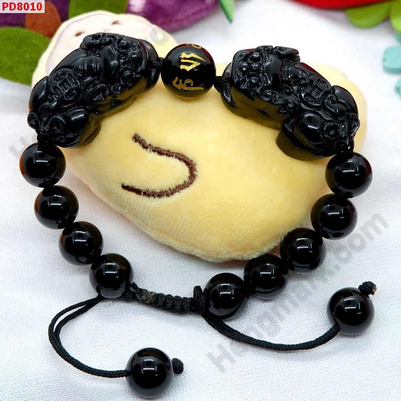 PD8010 สร้อยข้อมือปี่เซียะคู่หินอ๊อบซิเดียนเชือก ราคา 899 บาท http://www.hengmark.com/view_product/PD8010.htm