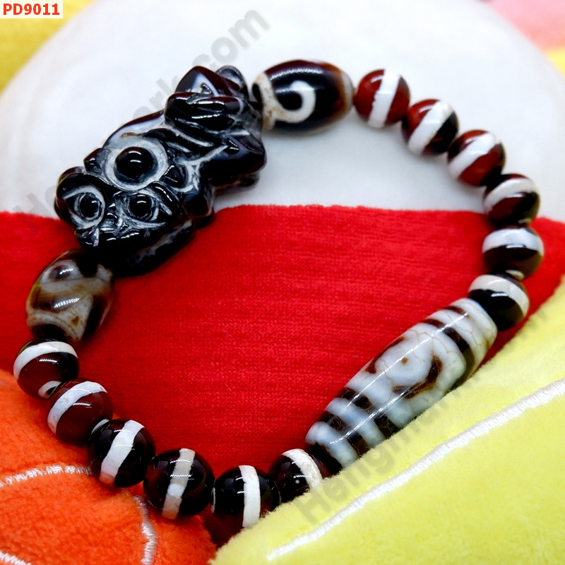 PD9011 สร้อยข้อมือปี่เซียะหินอะเกต+DZI ราคา 1109 บาท http://www.hengmark.com/view_product/PD9011.htm