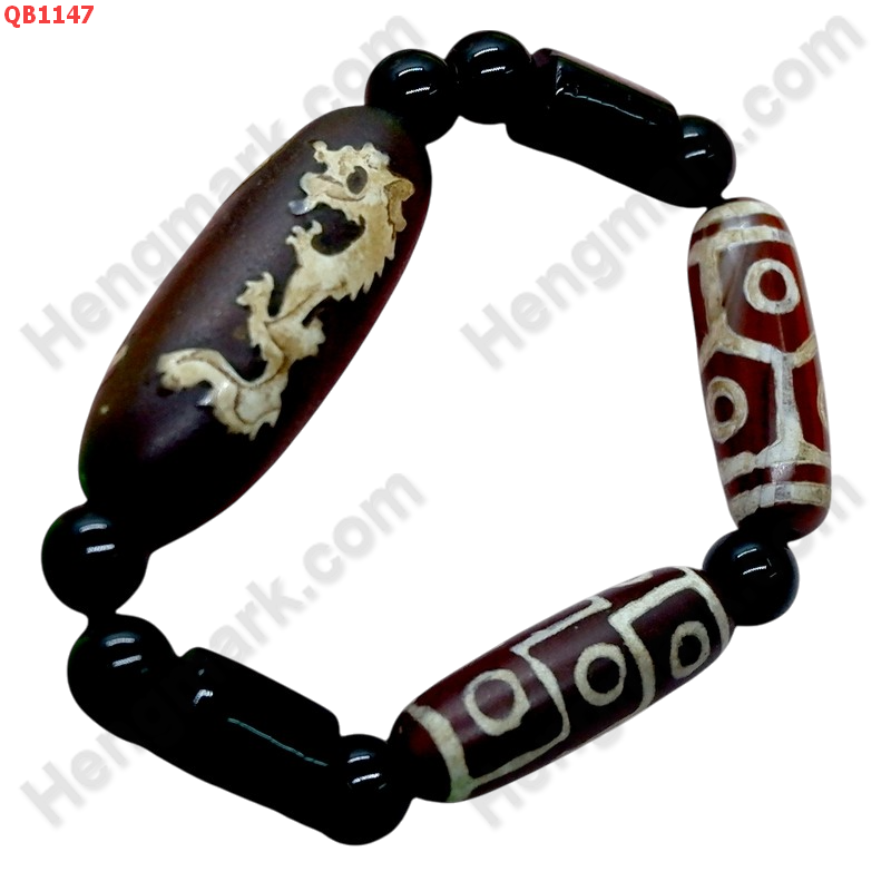QB1147 สร้อยข้อมือหิน DZI ลายมังกรคู่  6 ตา และ 9 ตา ราคา 699 บาท http://www.hengmark.com/view_product/QB1147.htm