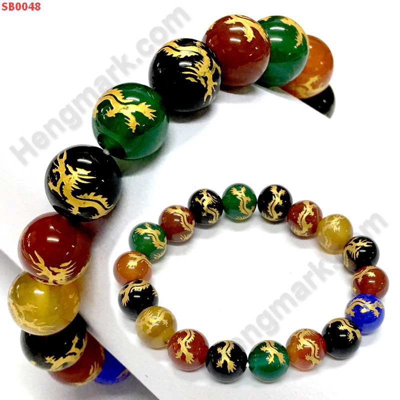 SB0048 สร้อยข้อมือหินอะเกต 7 สี ลายมังกรทอง ราคา 559 บาท http://www.hengmark.com/view_product/SB0048.htm