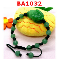 BA1032 : สร้อยข้อมือกบคาบเหรียญหินหยกเขียวสด