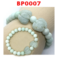 BP0007 : สร้อยข้อมือค้างคาวคู่หยกขาวอมเขียว