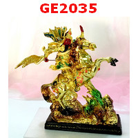 GE2035 : เทพกวนอูขี่ม้า 5ธง เคลือบทอง24K