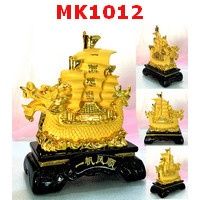 MK1012 : เรือหัวมังกรทองพ่นทราย ฐานไม้