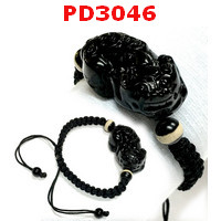 PD3046 : สร้อยข้อมือปี่เซียะหินสีดำเชือกถัก