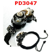 PD3047 : สร้อยข้อมือปี่เซียะหินอะเกตดำเชือกถัก