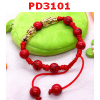 PD3101 : สร้อยข้อมือปี่เซียะสีทองคู่เล็ก+หินสีแดง