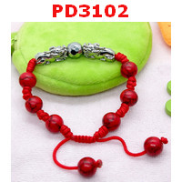 PD3102 : สร้อยข้อมือปี่เซียะสีเงินคู่เล็ก+หินสีแดง