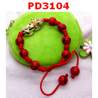 PD3104 : สร้อยข้อมือปี่เซียะสีทอง+หินสีแดง