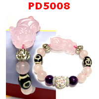 PD5008 : สร้อยข้อมือปี่เซียะชมพู หินDZI