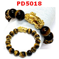 PD5018 : สร้อยข้อมือปี่เซียะทอง+หินไทเกอร์อายส์