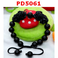 PD5061 : สร้อยข้อมือปี่เซียะคู่ หินอะเกตดำ สร้อยเชือก