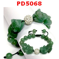PD5068 : สร้อยข้อมือปี่เซียะคู่ หยกเขียว สร้อยเชือก 