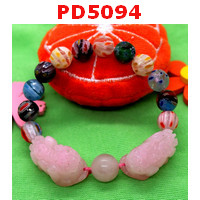 PD5094 : สร้อยข้อมือปี่เซียะคู่หินสีชมพู+หินลายแฟนซี