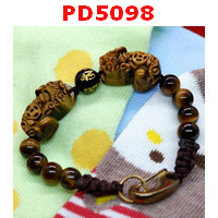 PD5098 : สร้อยข้อมือปี่เซียะไทเกอร์อายคู่ร้อยเชือก ตะขอทอง