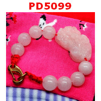 PD5099 : สร้อยข้อมือปี่เซียะชมพูหินโรสควอตซ์ สร้อยเชือกตะขอทอง