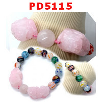 PD5115 : สร้อยข้อมือปี่เซียะคู่หินสีชมพู+หินลายแฟนซี