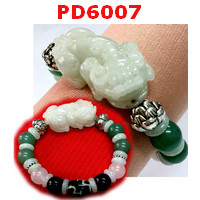 PD6007 : สร้อยข้อมือ ปีเซียะหยกขาว+DZI1 เม็ด